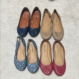 Lucky Brand Tan, Navy, deep Red and blue print Flats with Slip-On Design